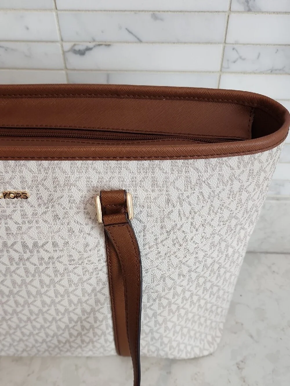 Michael Kors Cream and Brown Signature Tote
